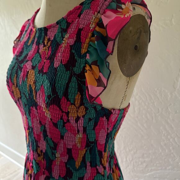 MELLODAY | Womens Colorful Midi Ruffled Tiered Smocked Bodice Dress Small Boho - Picture 5 of 15